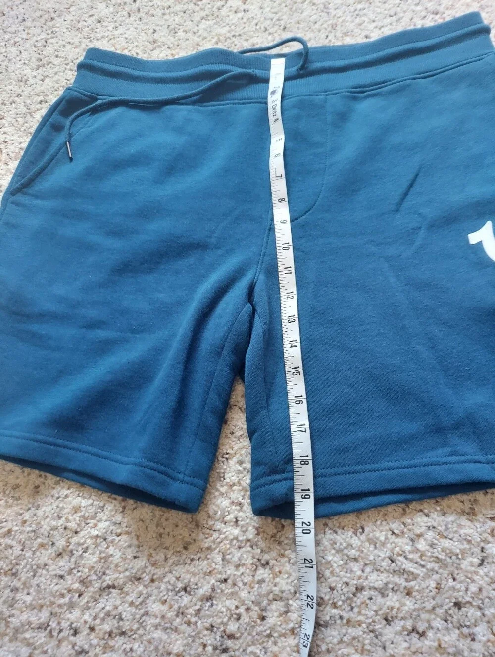 NWOT True Religion Horseshoe Logo Fleece Cotton Shorts Turquoise Blue Large